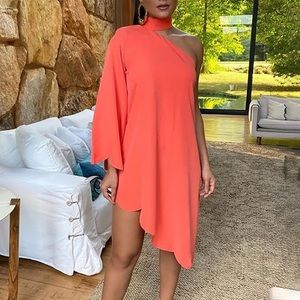 One Shoulder Ruffles Scallop Trim Irregular Dress